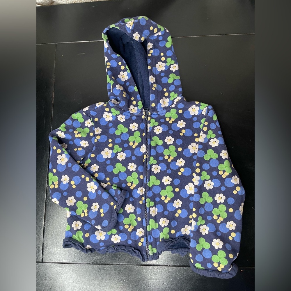 Gymboree Navy Blue Floral Hoodie with ruffle detail Jacket 4T-5T